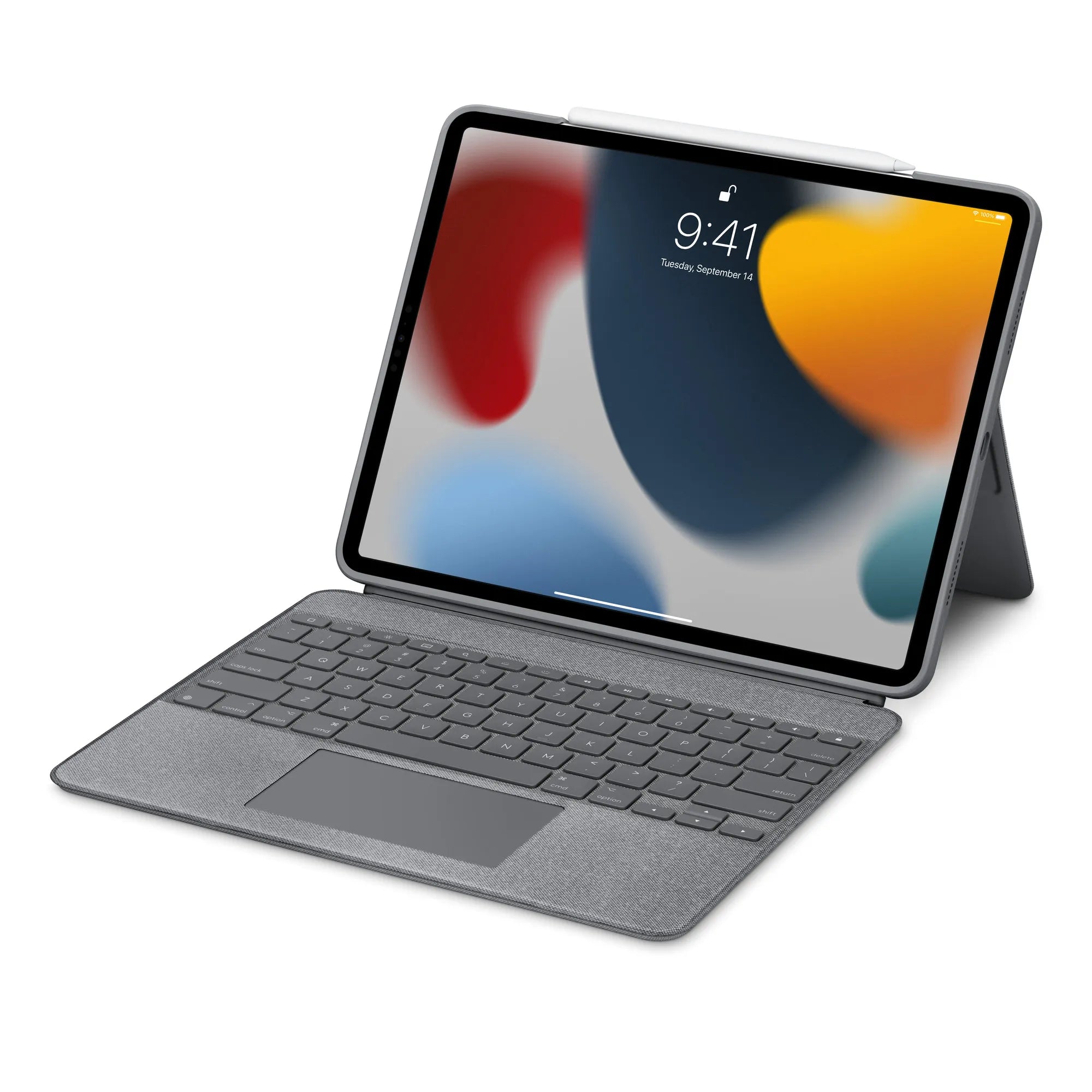 Logitech Combo Touch Keyboard case attached to iPad Pro 12.9-inch with a trackpad.