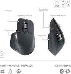 Logitech MX Master 3S wireless mouse featuring Magspeed scrolling 8K DPI precision, quiet clicks and many more features