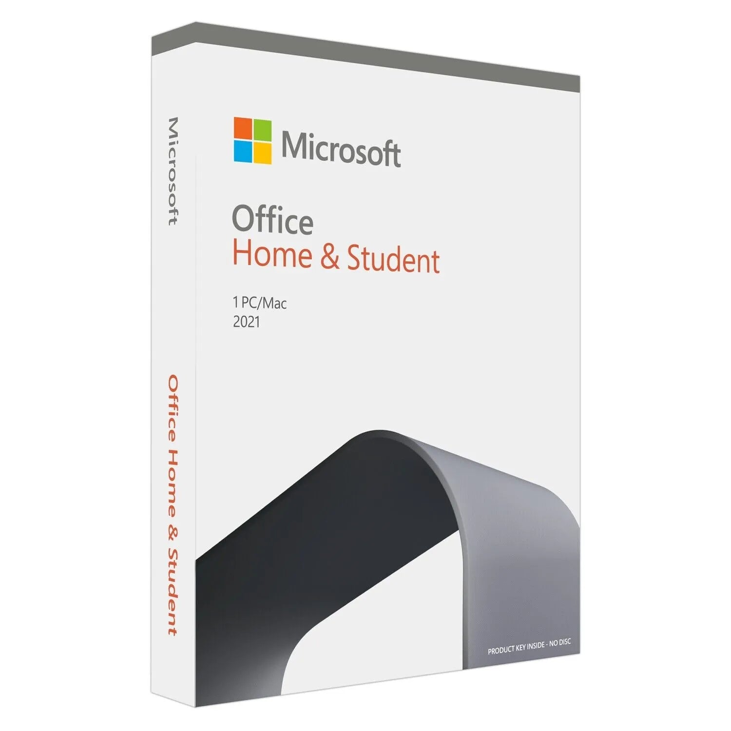 Microsoft Home & Student 2021 box displaying Word, Excel, and PowerPoint icons.
