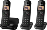 Panasonic KX-TGC413EB cordless phone with triple handsets in black