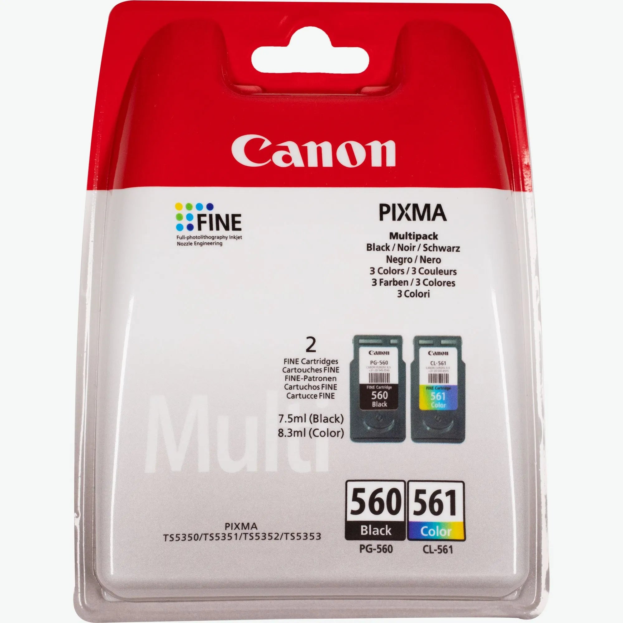 Canon PG-560 Black & CL-561 Colour Ink Cartridge Multipack – Genuine Canon Ink (3713C006), suitable for PIXMA printers – UK packaging