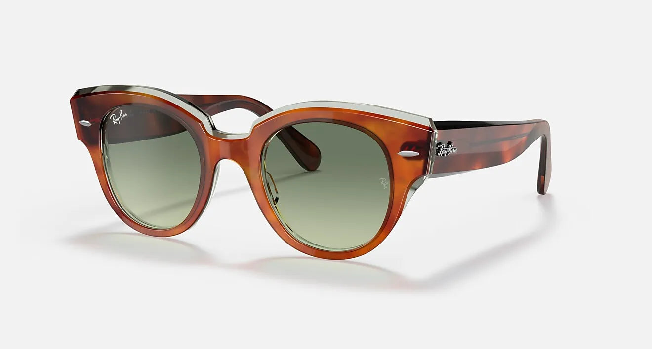 Ray-Ban RB2192F Women’s Roundabout round sunglasses in Havana on Transparent Green