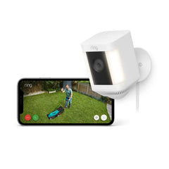 Battery-powered Ring Spotlight Cam Plus for garden monitoring.