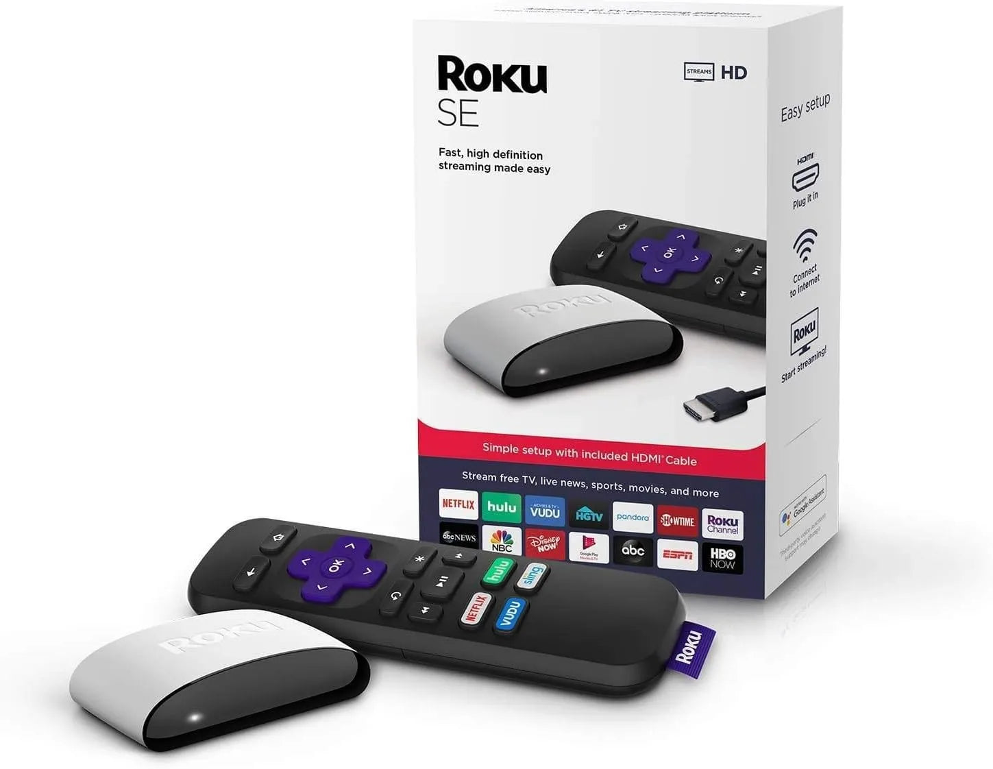 Roku SE Streaming Media Player (3930SE) in white with 1080p Full HD resolution