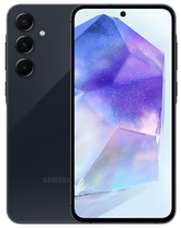 Samsung Galaxy A55 5G smartphone in Awesome Navy, featuring a 6.6-inch FHD+ Super AMOLED display with a centered punch-hole front camera
