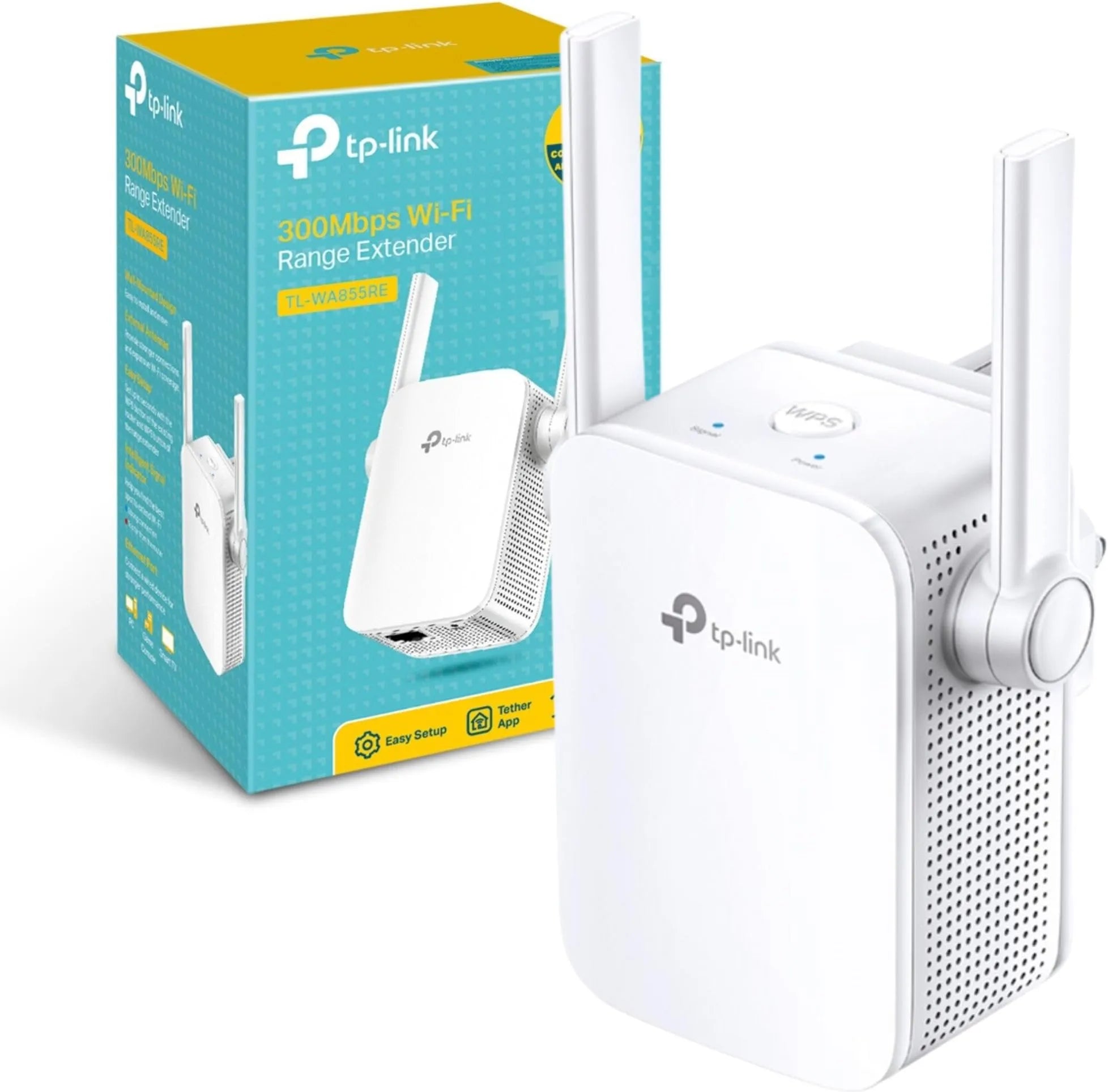 TP-LINK N300 WiFi Range Extender (TL-WA855RE) with 300 Mbps speed for eliminating dead zones.