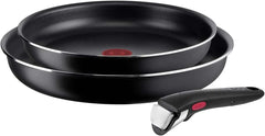 Tefal Ingenio 3-piece non-stick frying pan set with detachable handle, in black.