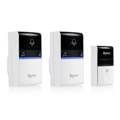 Byron DBY-23615BS kinetic wireless doorbell set of 3 in white, battery-free design