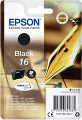 Epson 16 Black Ink Cartridge – Pen & Crossword Series, DURABrite Ultra Ink, 5.4ml capacity, prints up to 175 pages, suitable for Epson inkjet printers – UK packaging