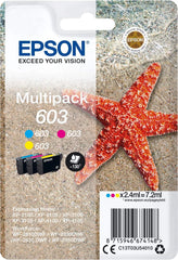 Epson 603 Multipack Ink Cartridges – Genuine Starfish Series 3-Colour Set (Cyan, Magenta, Yellow), 3x2.4ml for Epson Expression Home printers – UK packaging