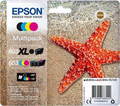 Epson 603XL Multipack Ink Cartridges – Genuine Starfish Series, High Yield Claria Ink Set (Black, Cyan, Magenta, Yellow), total 16.1ml, for Epson Expression Home printers – UK version