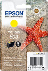 Epson 603 Yellow Ink Cartridge – Genuine Starfish Series, 2.4ml ink, prints up to 130 pages, compatible with Epson Expression Home printers – UK packaging