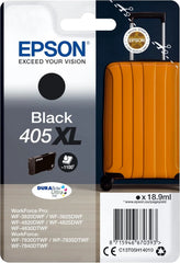 Epson 405XL Black Ink Cartridge – High Yield Suitcase Series, DURABrite Ultra Ink, 18.9ml capacity, prints up to 1100 pages, ideal for Epson Workforce printers – UK packaging
