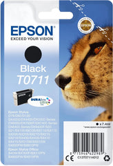 Epson T0711 Black Ink Cartridge – Genuine Cheetah Series, DURABrite Ultra Ink, 7.4ml capacity, prints up to 250 pages, ideal for Epson inkjet printers – UK version