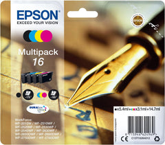 Epson 16 Multipack Ink Cartridges – Genuine Pen & Crossword Series, DURABrite Ultra Ink, CMYK set (Black, Cyan, Magenta, Yellow) total 14.7ml, compatible with Epson inkjet printers – UK packaging