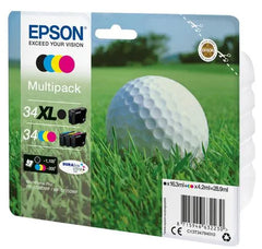 Epson 34XL Multipack Ink Cartridges – Genuine Golf Ball Series, DURABrite Ultra High Yield CMYK Set (Black, Cyan, Magenta, Yellow), total 28.9ml, compatible with Epson printers – UK packaging