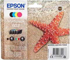 Epson 603 Multipack Ink Cartridges – Genuine Starfish Series, Claria Home Ink, full colour set (Black, Cyan, Magenta, Yellow), total 10.6ml, for Epson Expression Home printers – UK packaging