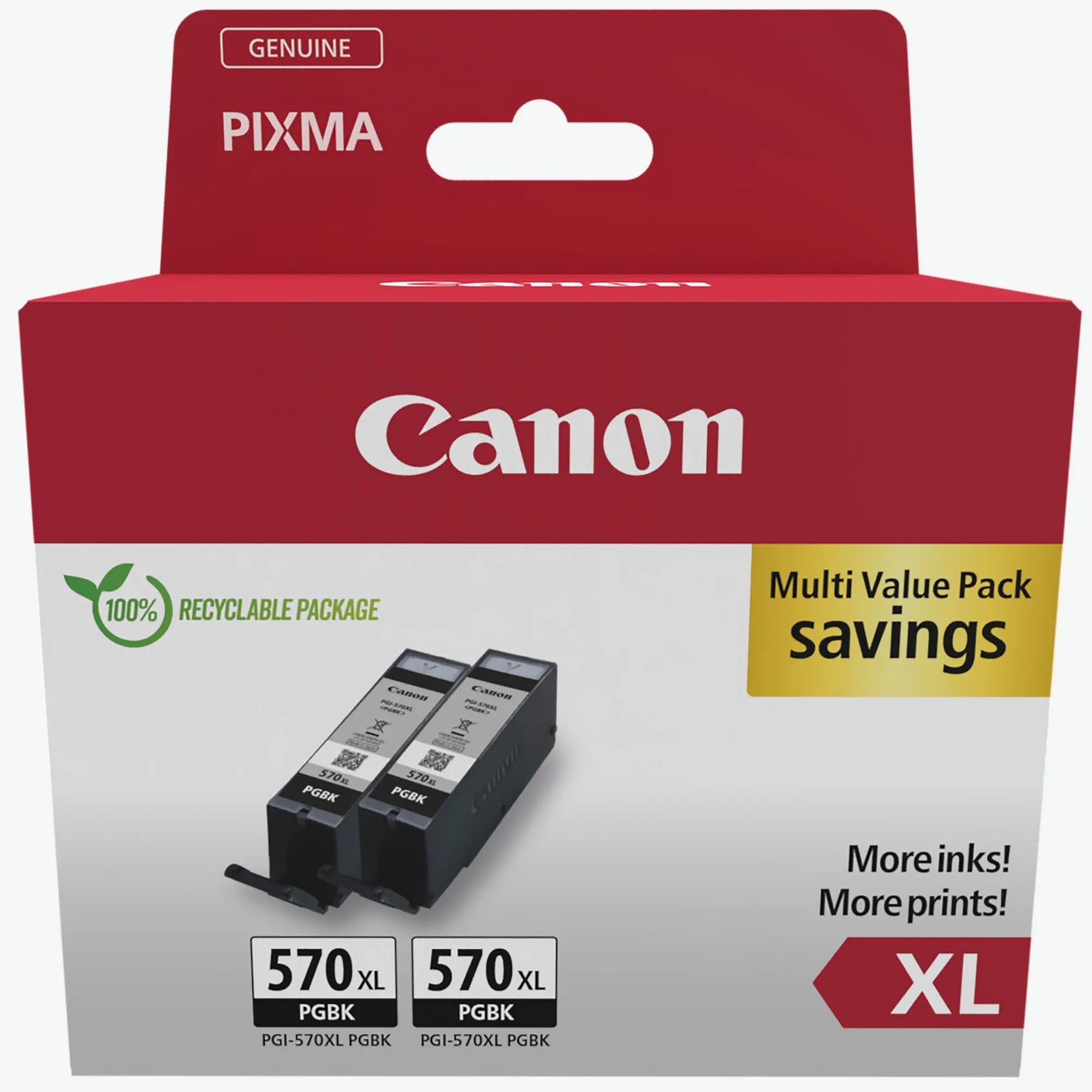 Canon PGI‑570XL PGBK Twin Pack – Genuine PIXMA High‑Yield Black Ink Cartridges (0318C010), 22 ml each, 500 pages per cartridge – UK packaging