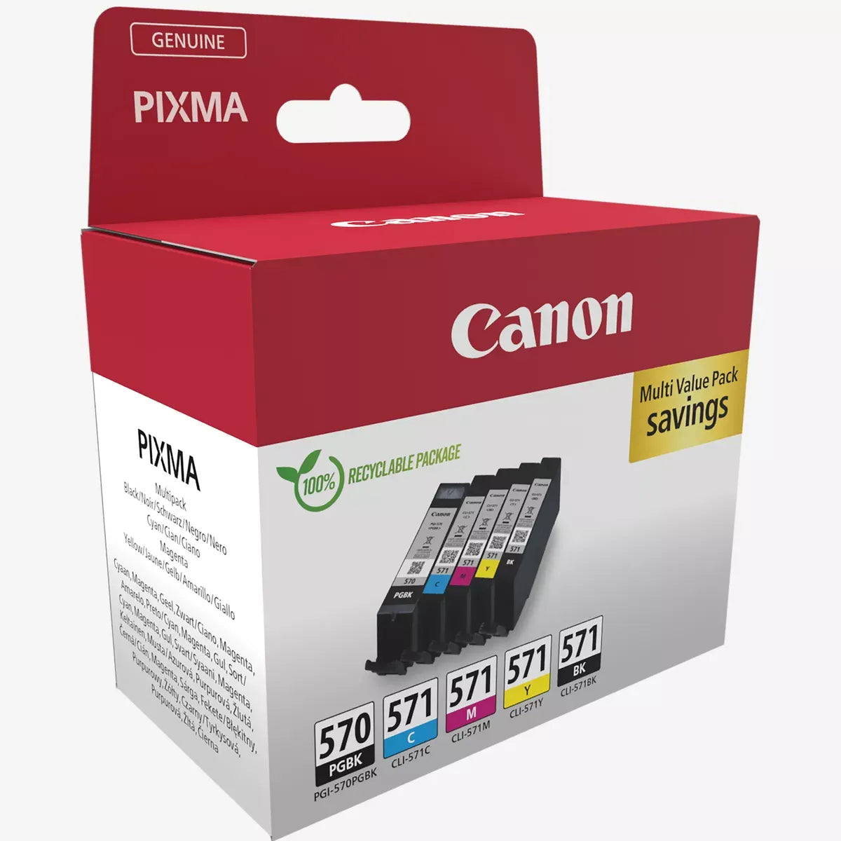 Original Canon CLI-571 Ink Multipack – CMYK ink set for PIXMA printers, 7ml each colour, vivid and reliable output – UK version