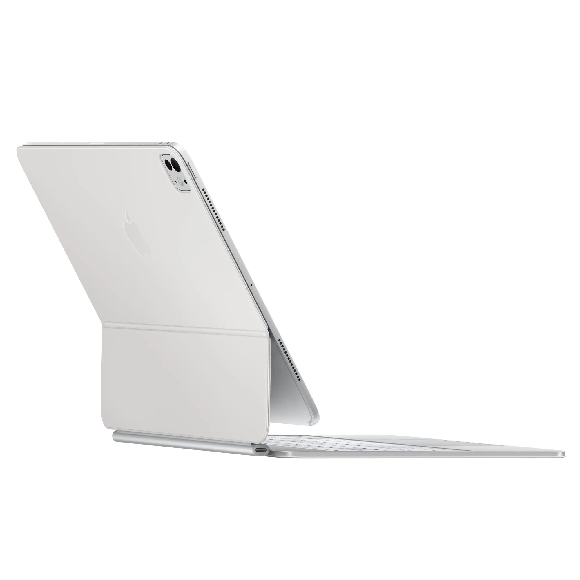 Back view of Apple Magic Keyboard white with iPad Pro 13inch attached to it.