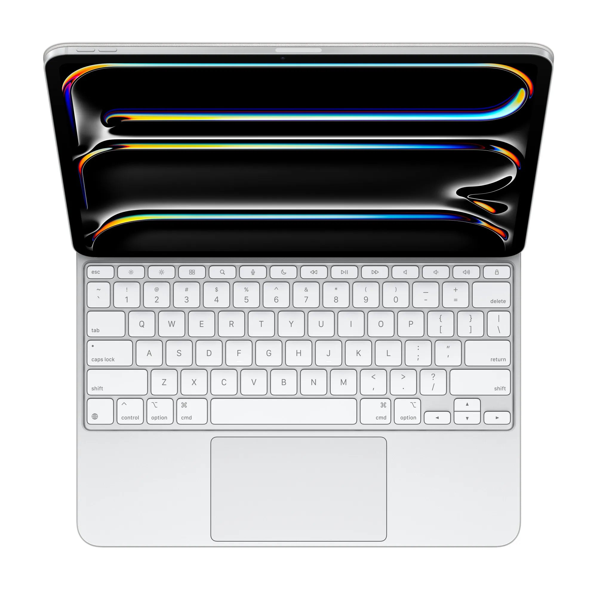 Close-up of backlit keys on Magic Keyboard White for iPad Pro 13"
