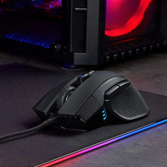 Ergonomic Corsair Ironclaw gaming mouse featuring 7 programmable buttons for large hands
