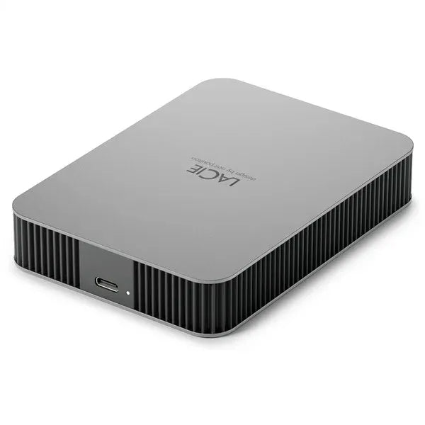 Front view of the LaCie Mobile Drive Secure 4TB with USB-C port visible.
