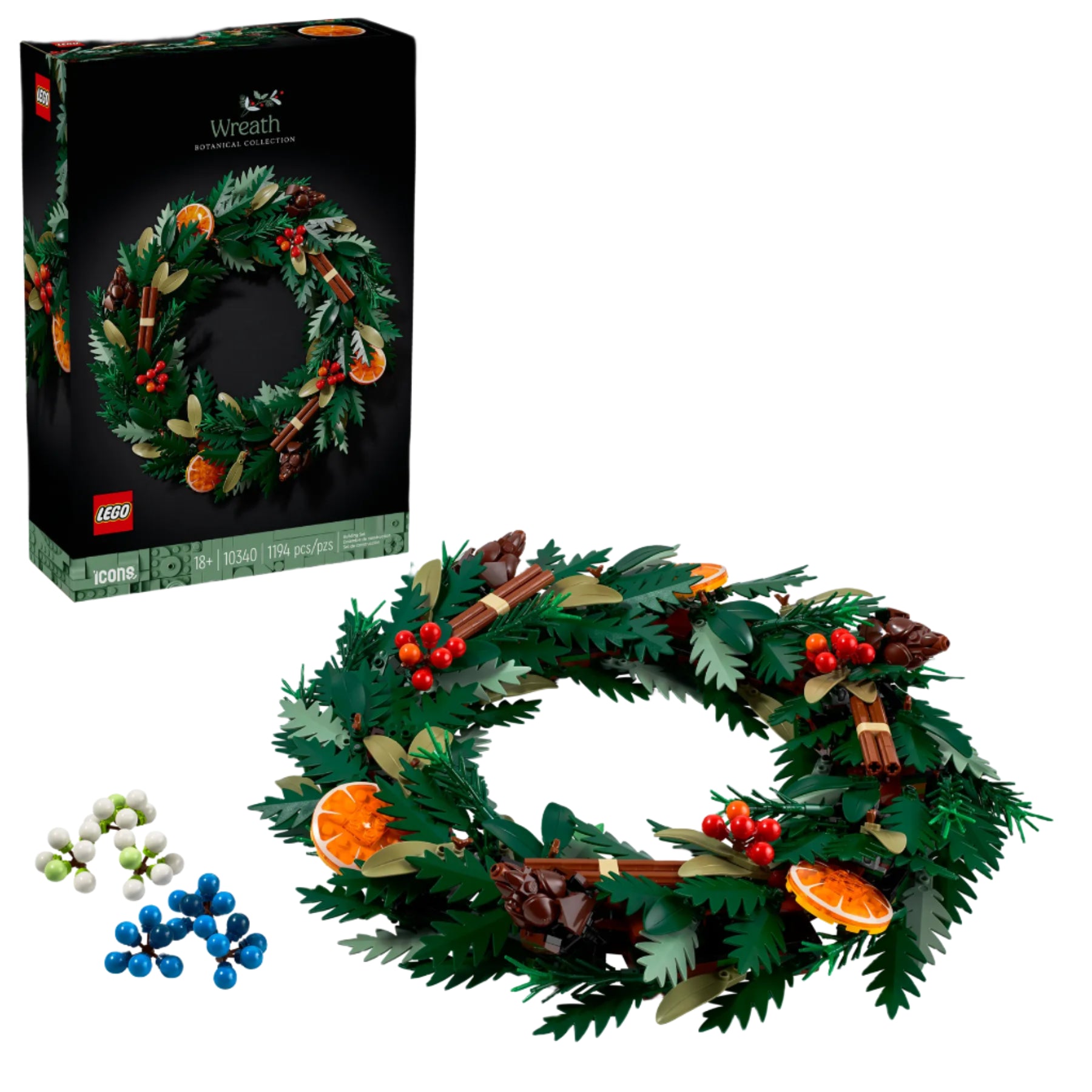 LEGO Icons Wreath 10340 – Box Front of Holiday Decoration Building Set

