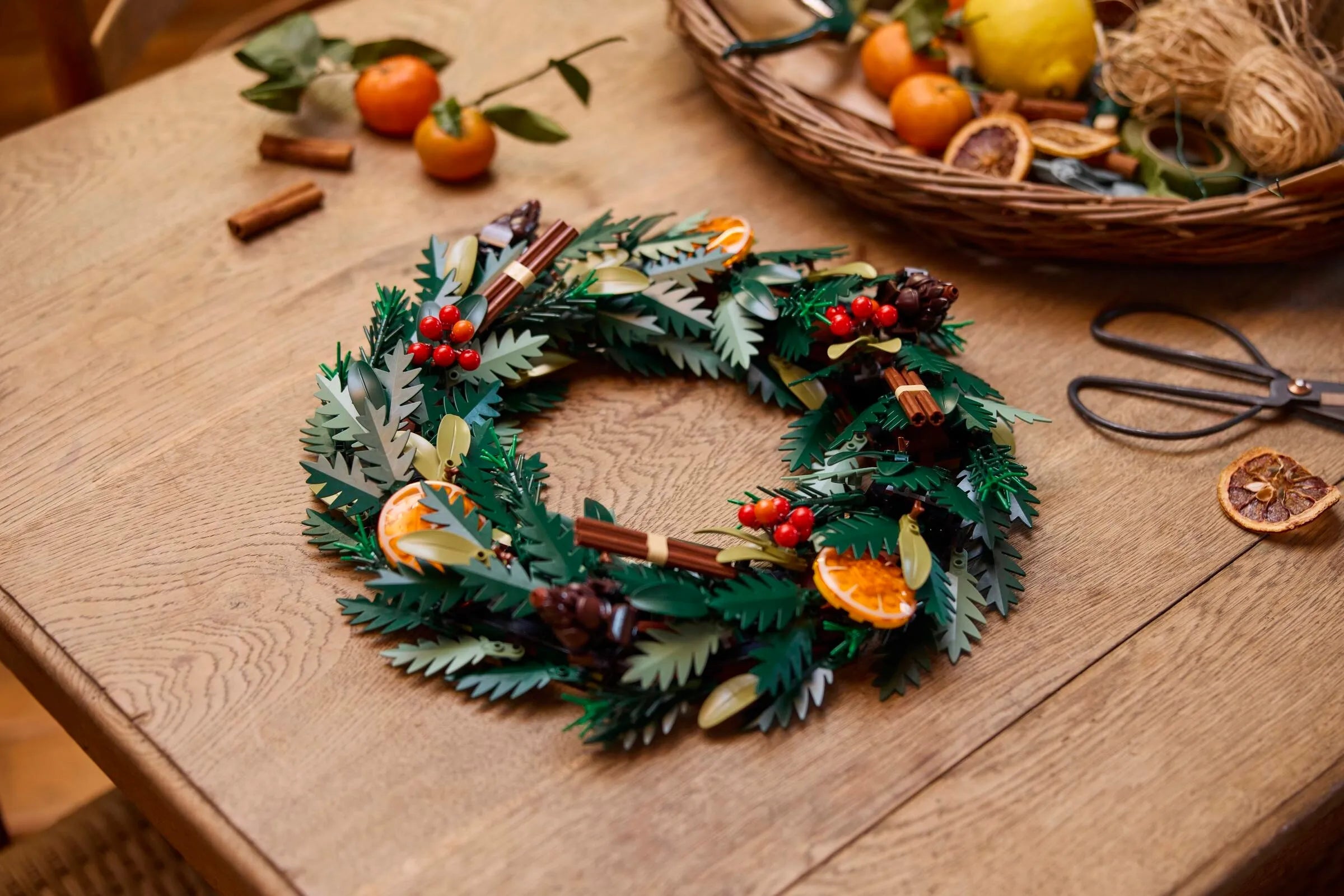 Side View of Assembled LEGO Christmas Wreath Model 10340

