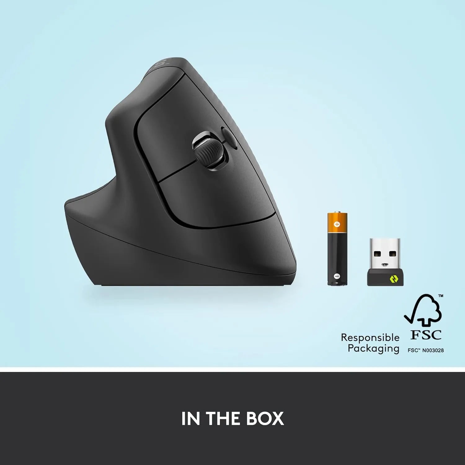 Box contents of the logitech lift vertical ergonomic wireless mouse