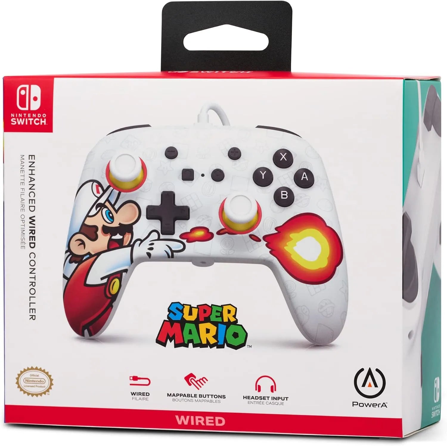 Durable and comfortable PowerA Nintendo Switch controller with Fireball Mario theme
