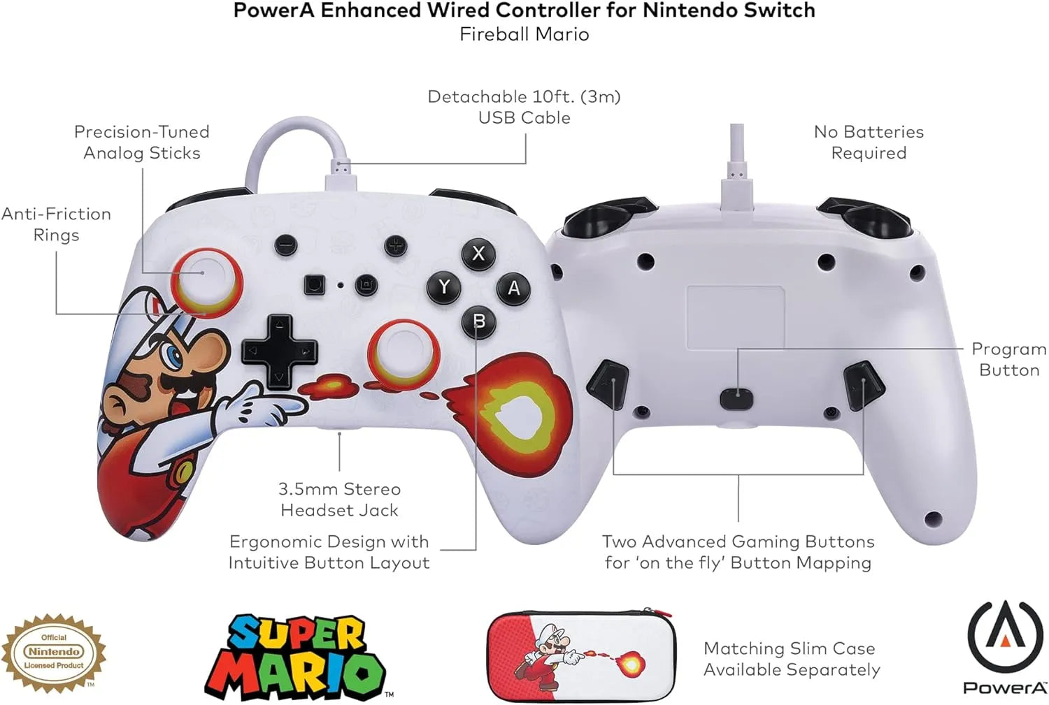 PowerA Fireball Mario wired controller for Nintendo gaming sessions
