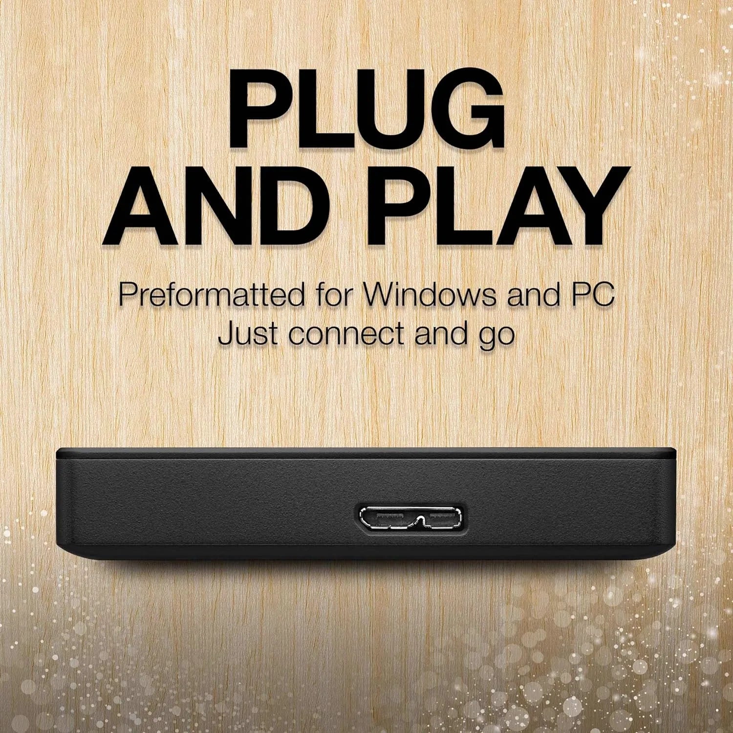 External hard drive with USB 3.0 connection for fast data transfer.