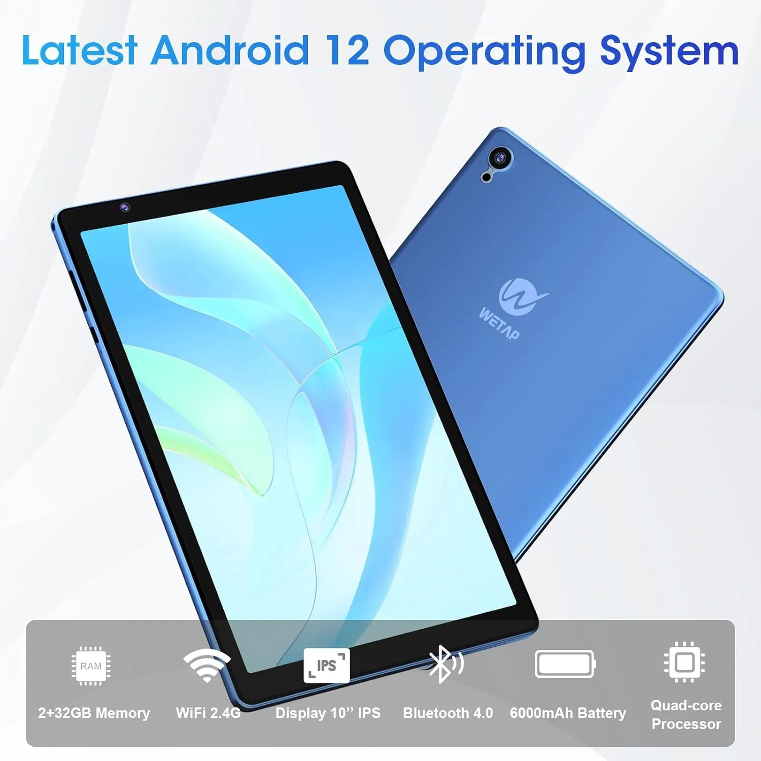 Lightweight and portable WeTap M10 tablet with HD display and dual cameras
