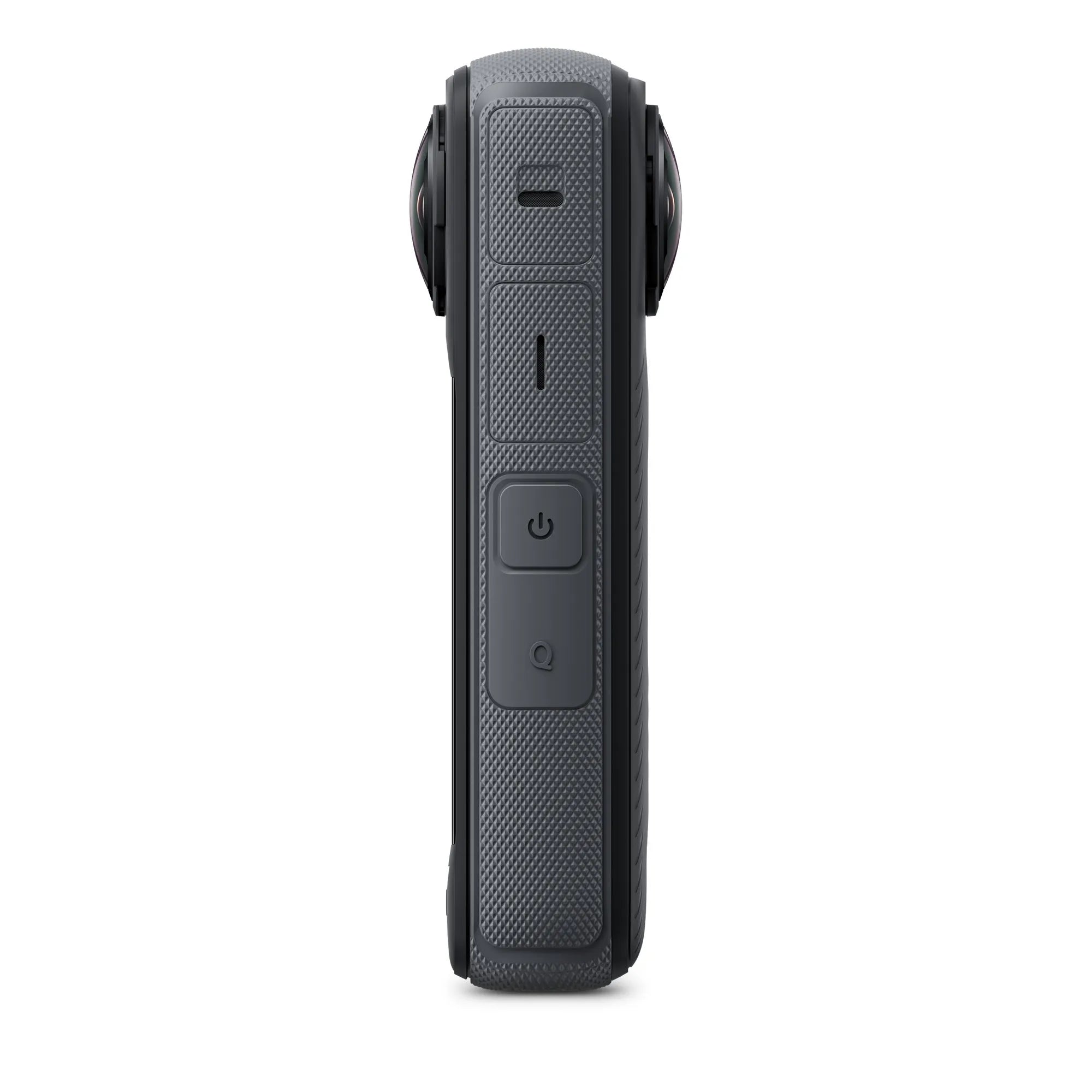 Side profile of the Insta360 X4 with dual lenses


