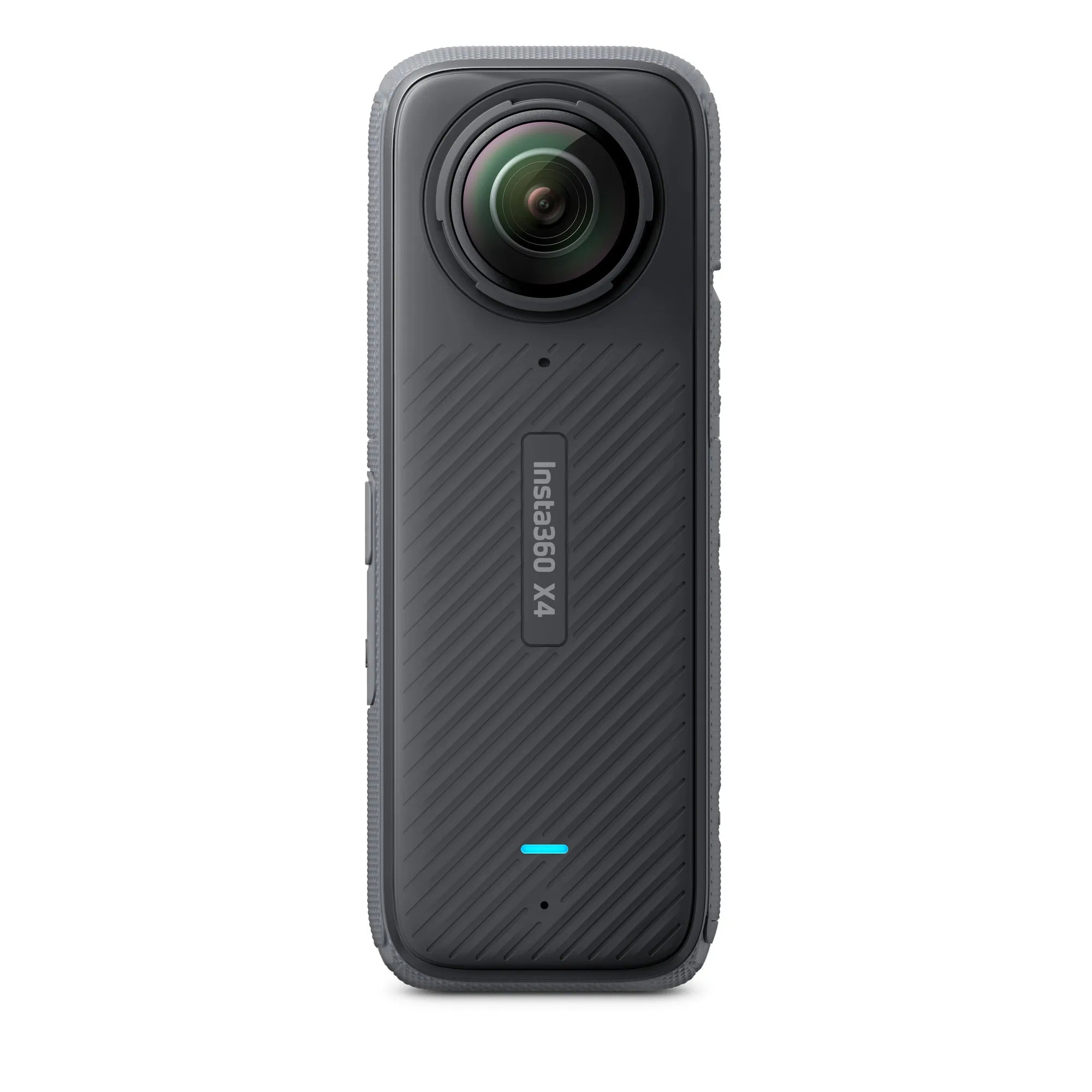 Close-up of Insta360 X4 lens and power button


